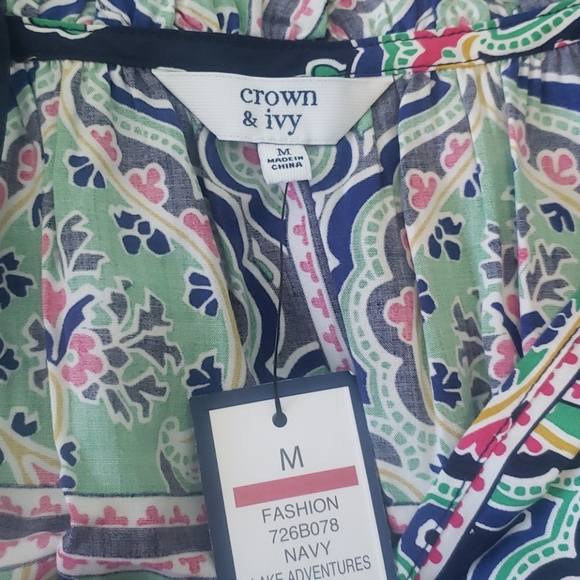 Long Sleeve Ruffle Split Neck Printed Peasant Dres - Picture 8 of 8